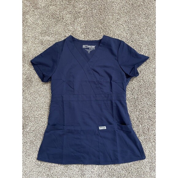 Grey's Anatomy Scrub Top Indigo Blue 4153 Mock Wrap Women's Size XS - Picture 3 of 10